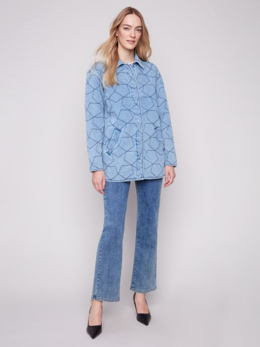 Star Quilted Denim Jacket with Welt Pockets - Light Blue CARDYORJKT Charlie B