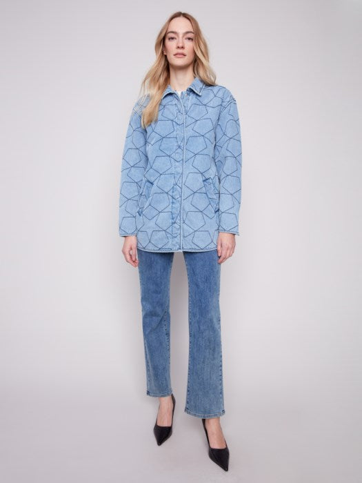 Star Quilted Denim Jacket with Welt Pockets - Light Blue CARDYORJKT Charlie B