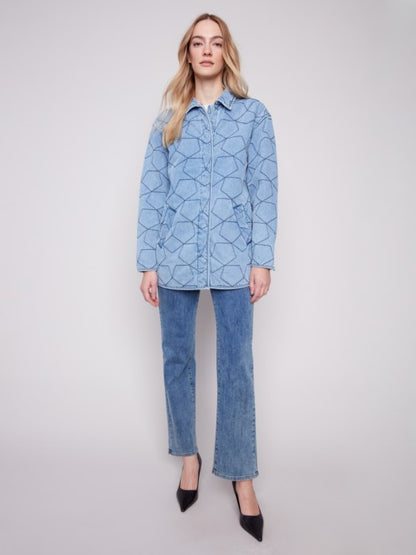 Star Quilted Denim Jacket with Welt Pockets - Light Blue CARDYORJKT Charlie B