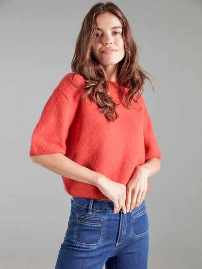 Balloon Elbow Sleeve Knit Sweater - Crimson TOP Charlie B