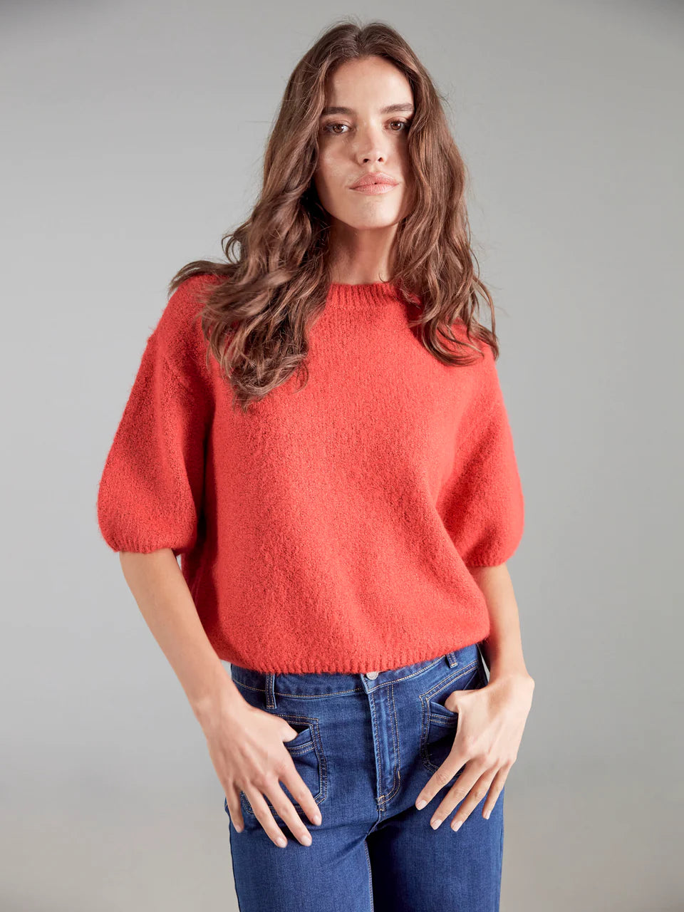 Balloon Elbow Sleeve Knit Sweater - Crimson – Trends
