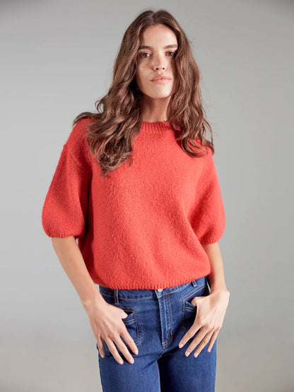 Balloon Elbow Sleeve Knit Sweater - Crimson TOP Charlie B