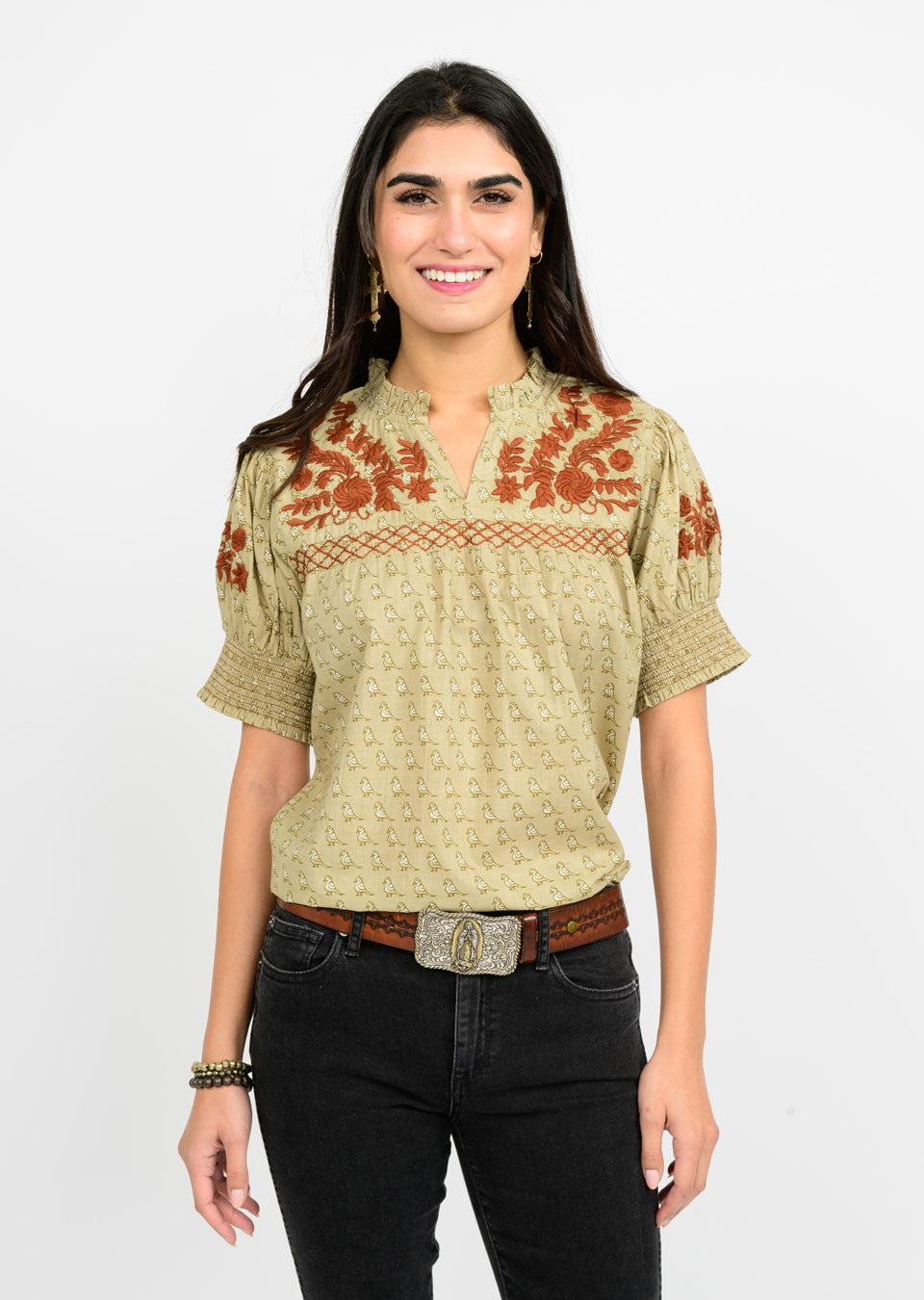 Camilla Top - Brown Bird Embroidery Tops SISTER MARY
