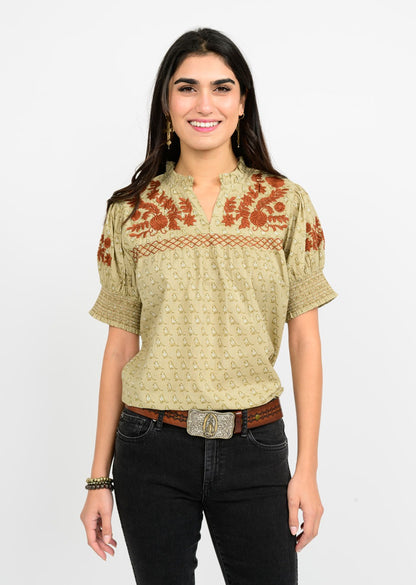 Camilla Top - Brown Bird Embroidery Tops SISTER MARY