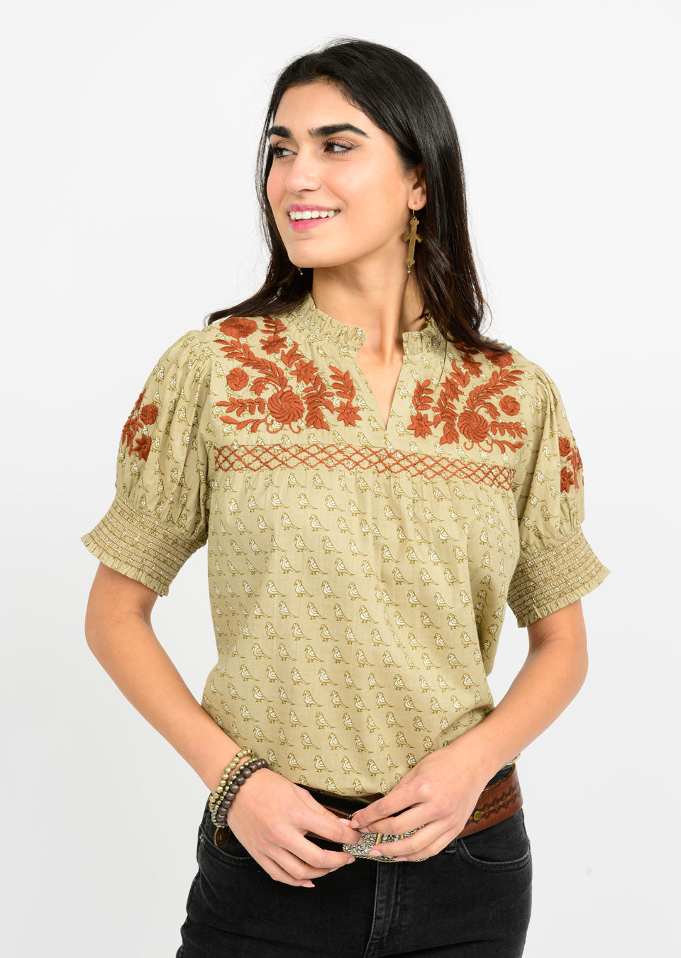 Camilla Top - Brown Bird Embroidery Tops SISTER MARY