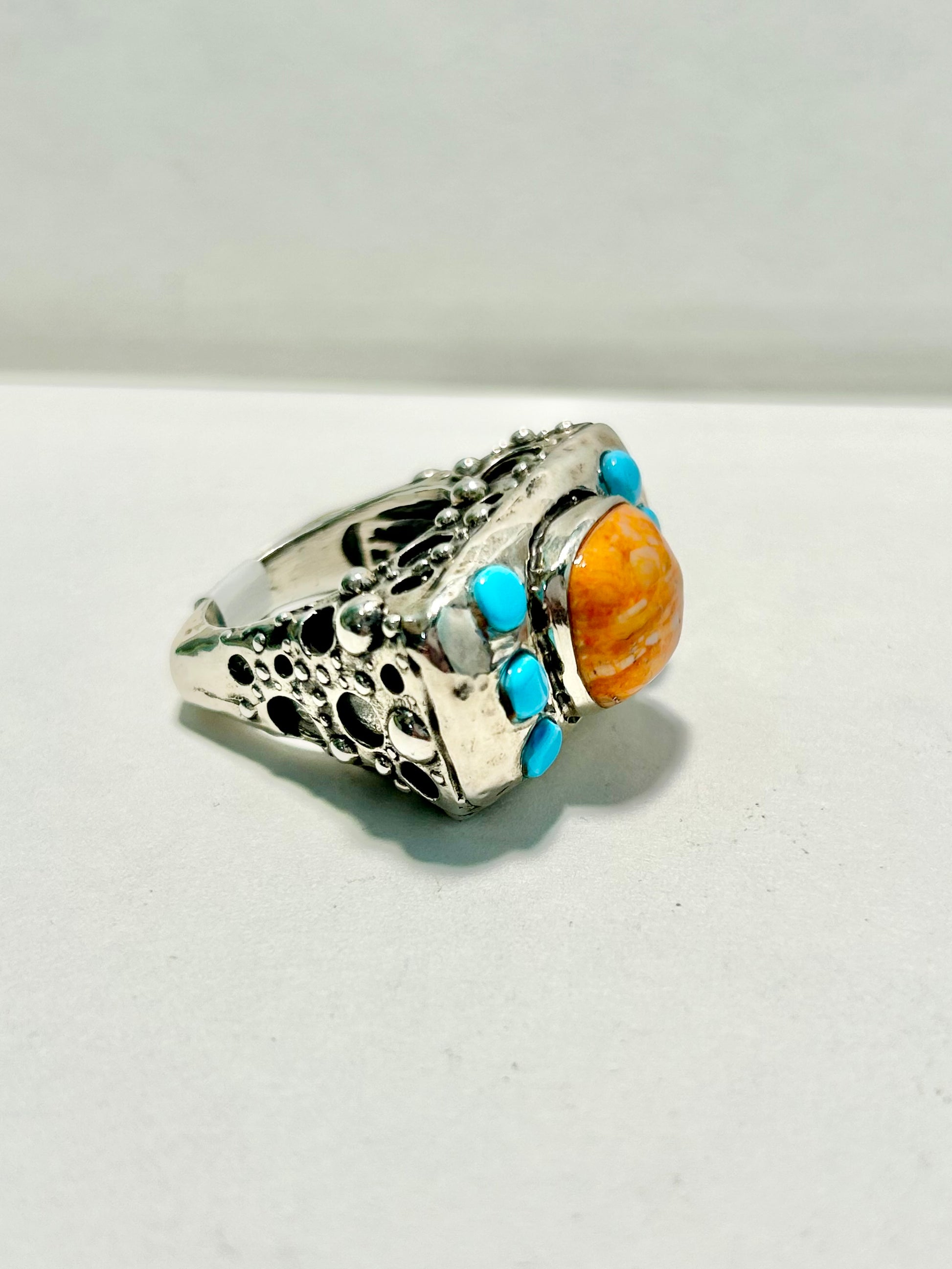 Sterling with Spiney Oyster and Turquoise Dots Ring Rings Dian Malouf