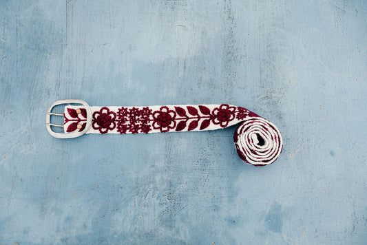 Wendi Burgundy/White Embroidered Belt Belts Madeline Parks   