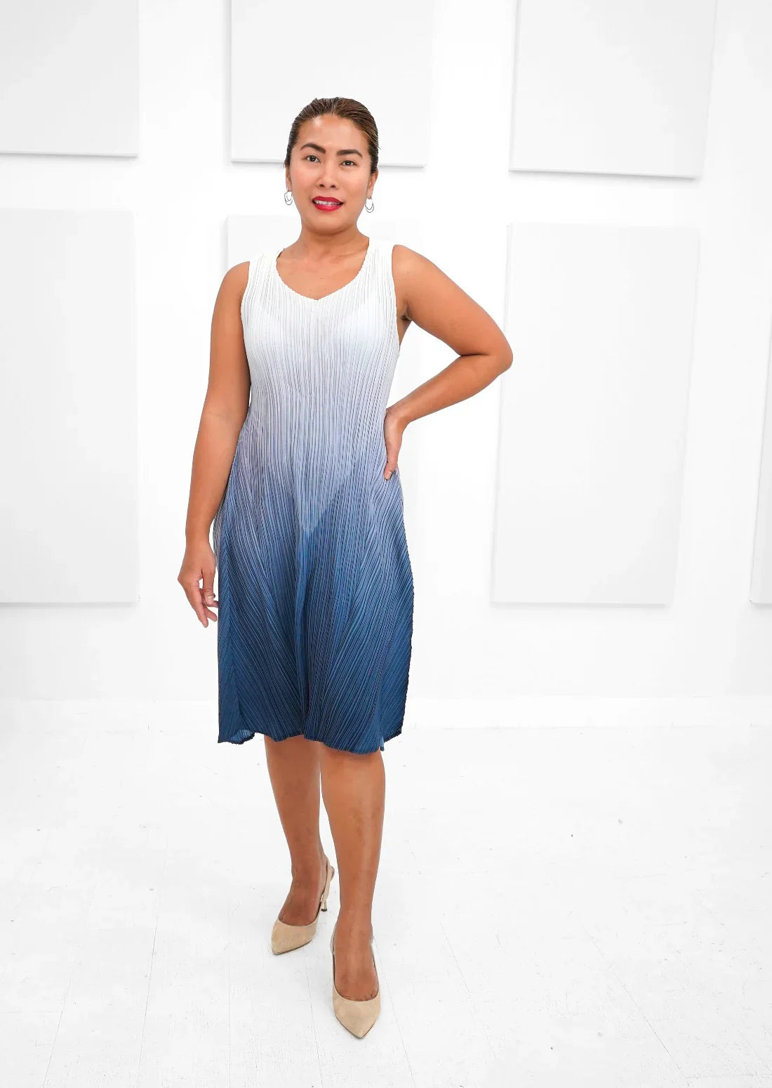 Alquema Short Collare Coat & Estrella Dress Matching Set - Marshmello to Indigo Coat Alquema