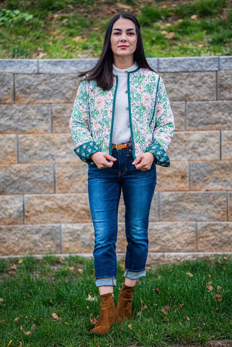 Reversible Quilted Jacket - Green Flower Art Jackets All in the Detail   