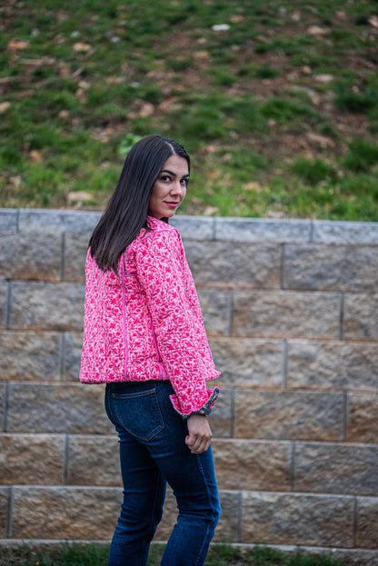 Reversible Quilted Jacket - Pink Flower Art Jackets All in the Detail   