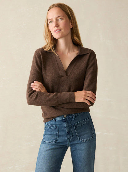 Jackson Sweater Polo - Mocha Heather Sweaters Faherty Brand   