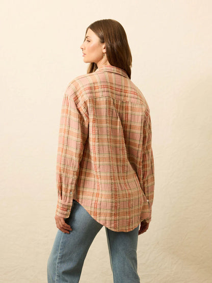 Dune Cotton Gauze Relaxed Shirt - Tinted Rose Water Plaid Cotton Tops Faherty Brand