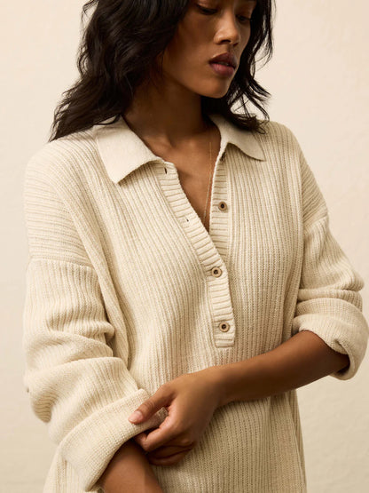 Miramar Linen Relaxed Polo Cardigan - Summer Sand TOP Faherty Brand