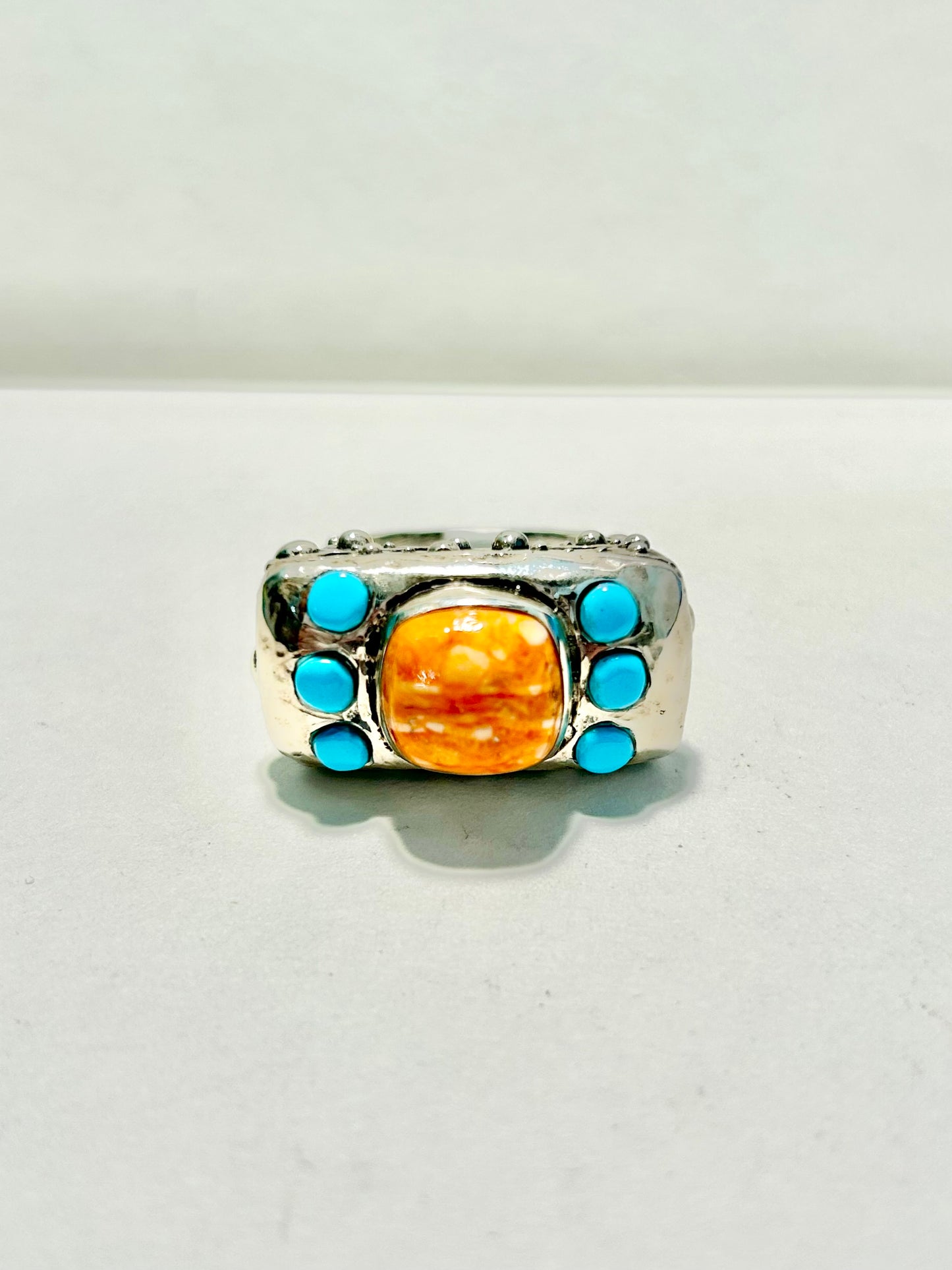 Sterling with Spiney Oyster and Turquoise Dots Ring Rings Dian Malouf