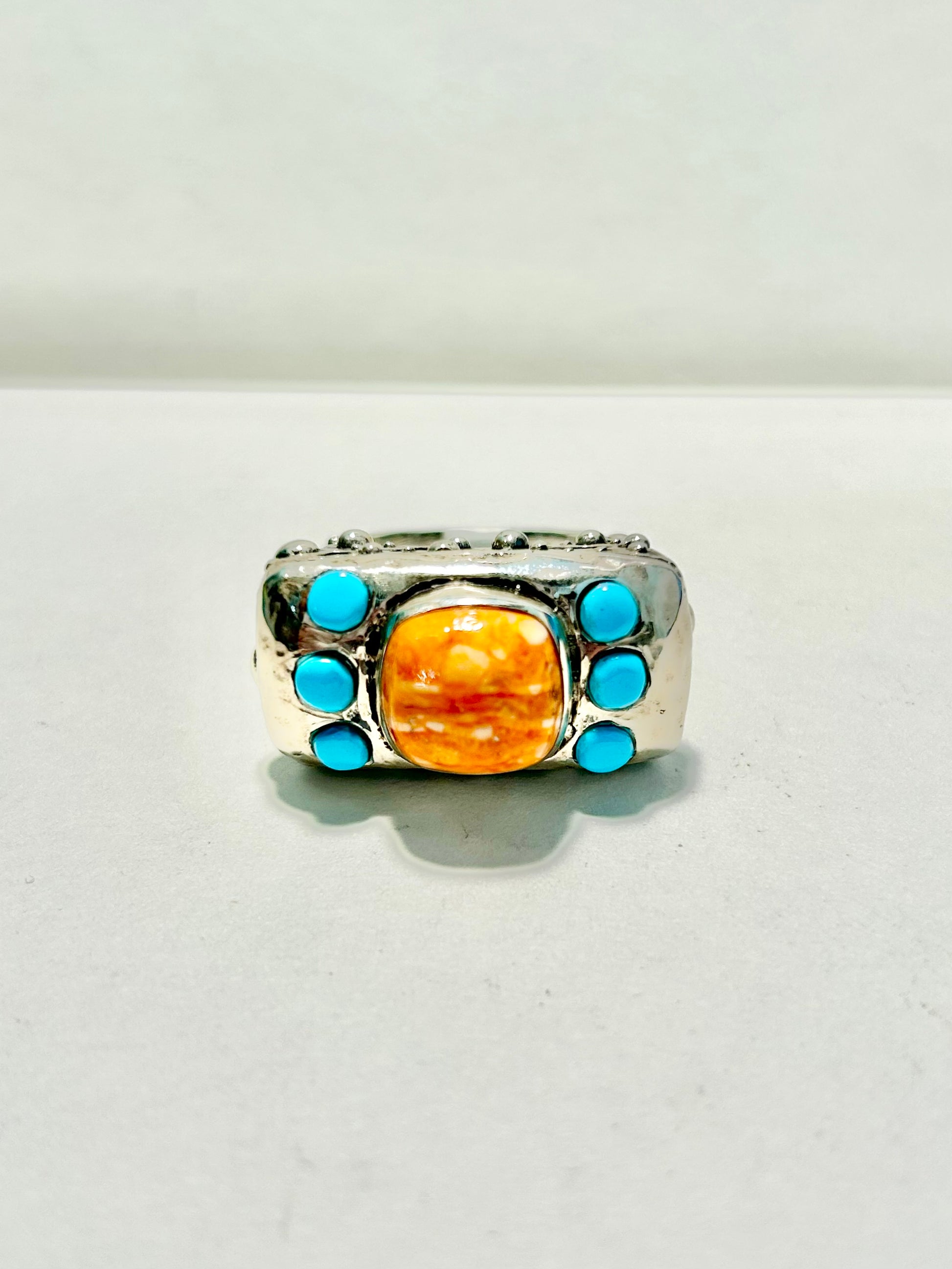 Sterling with Spiney Oyster and Turquoise Dots Ring Rings Dian Malouf
