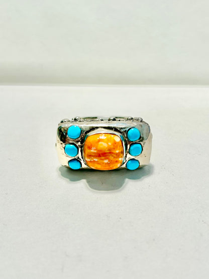 Sterling with Spiney Oyster and Turquoise Dots Ring Rings Dian Malouf