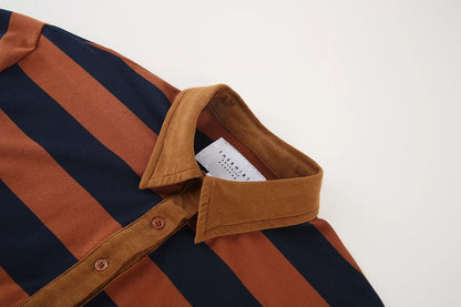 The Rugby Crop Shirt - Tobacco/Navy
