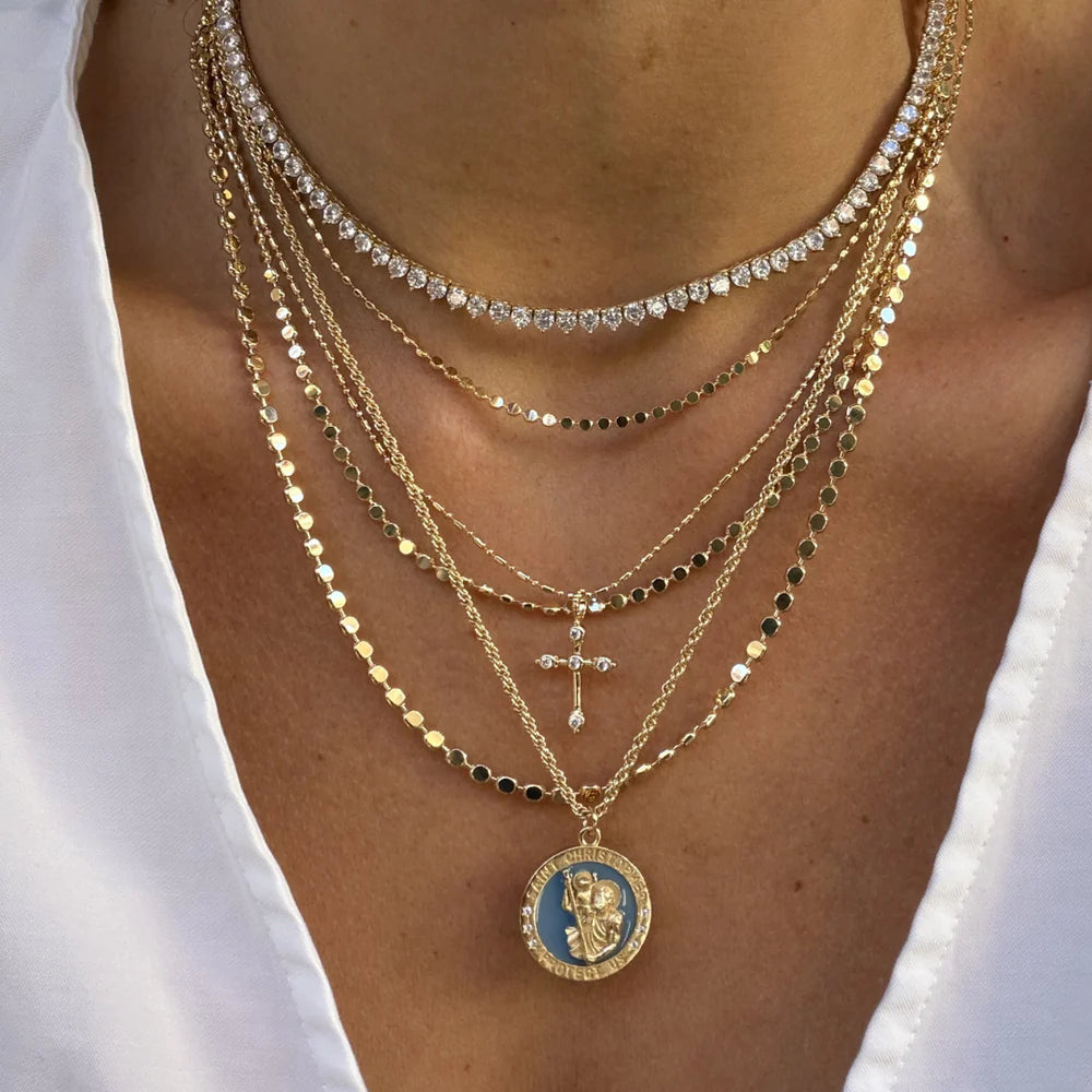 Saint Christopher Enamel Pendant Necklace - French Blue NECKLACES JOY DRAVECKY
