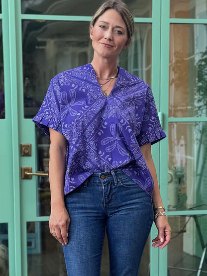 Pleated Sleeve Top - Purple Bandana TOP BROOKE WRIGHT
