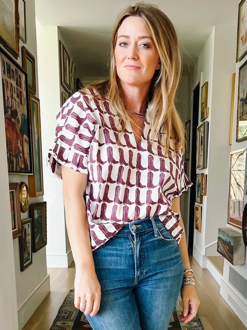 Pleated Sleeve Top - Maroon Boots TOP BROOKE WRIGHT