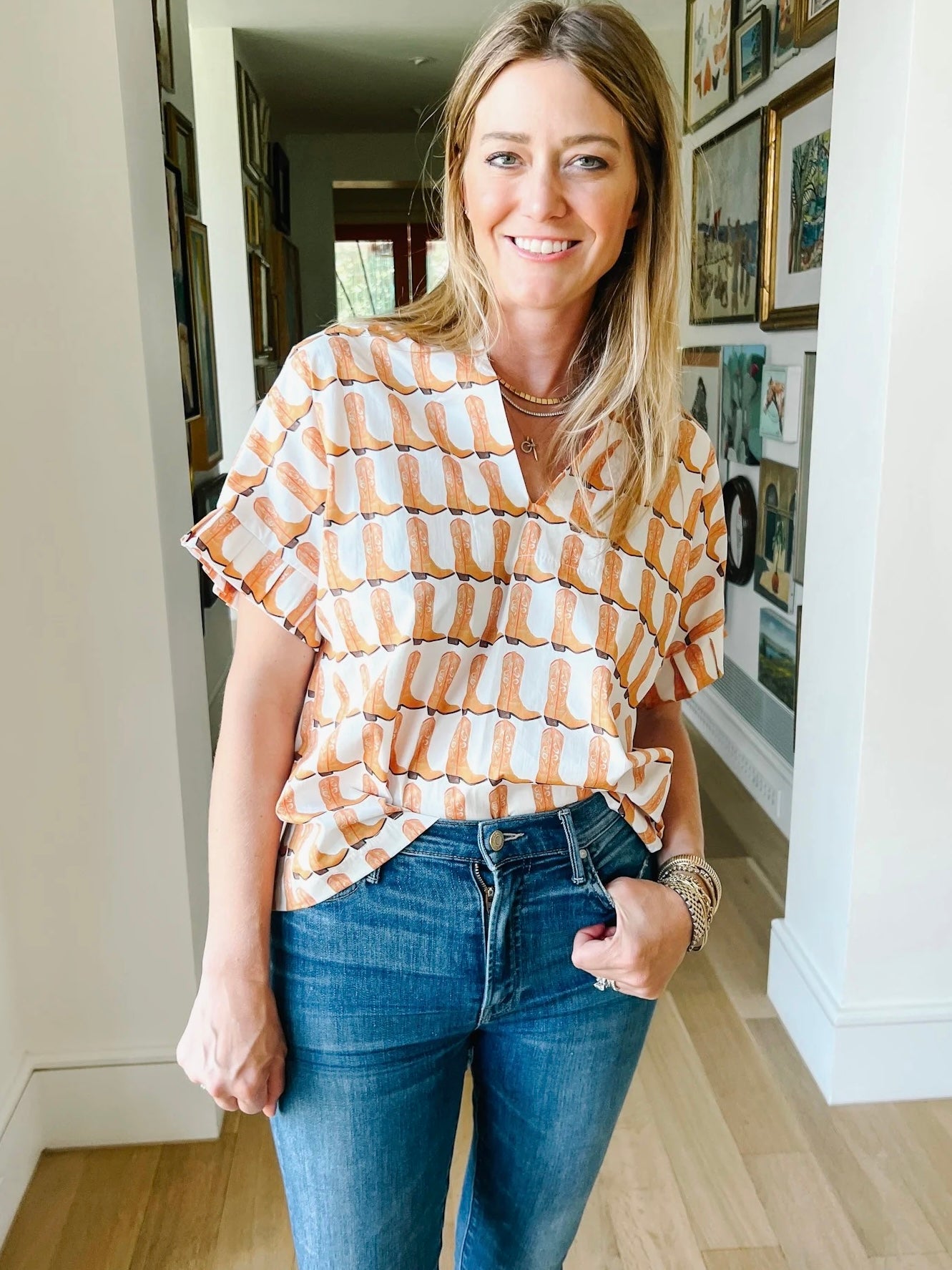 Pleated Sleeve Top - Orange Boots TOP BROOKE WRIGHT