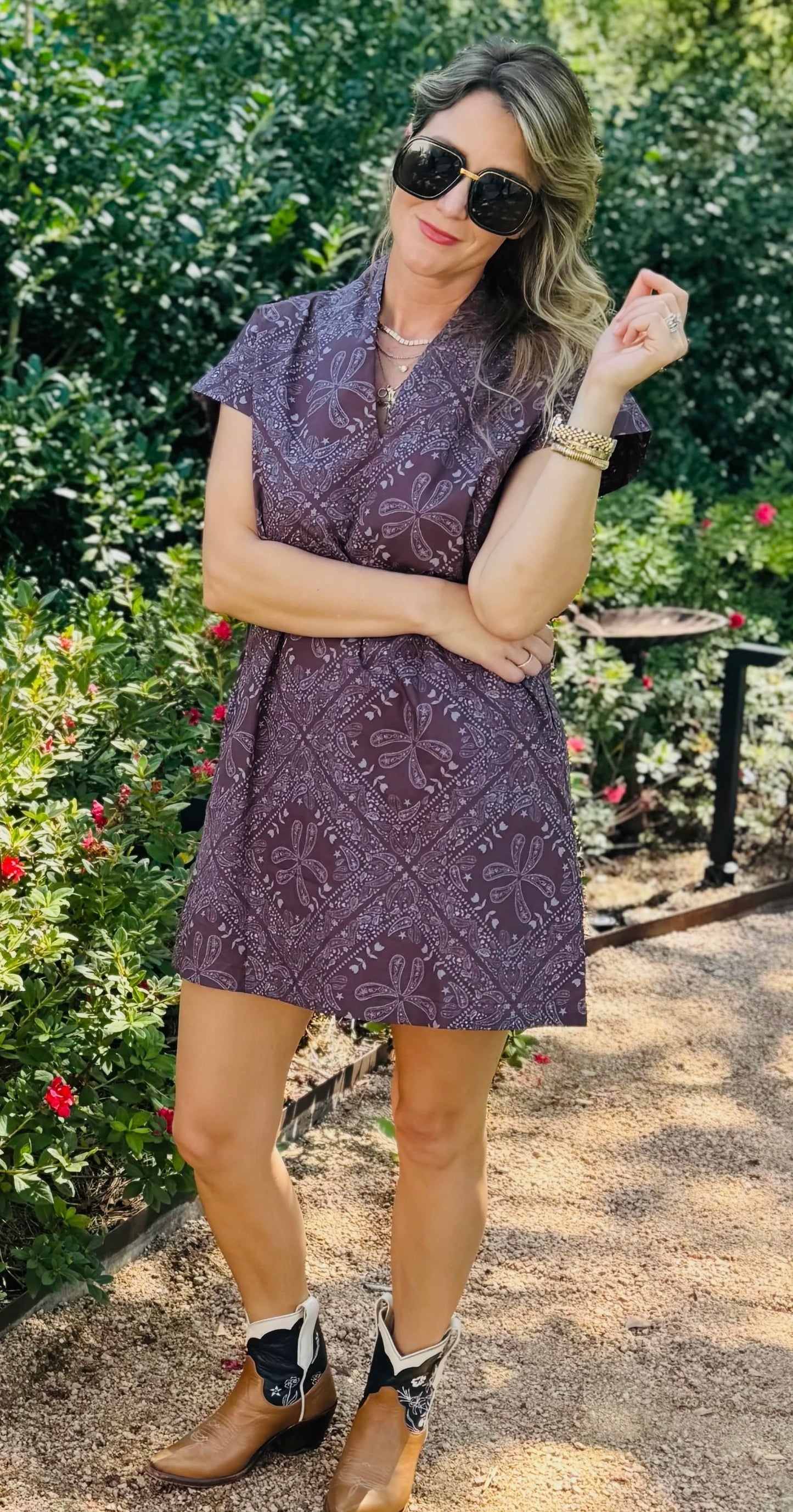 Nancy Dress - Burgundy Brown Bandana Dress BROOKE WRIGHT