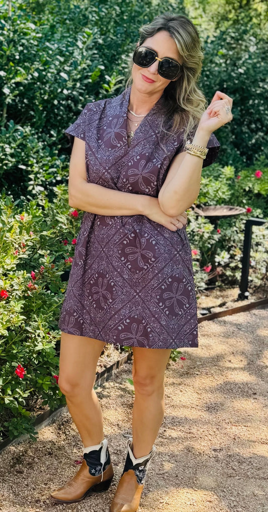 Nancy Dress - Burgundy Brown Bandana Dress BROOKE WRIGHT