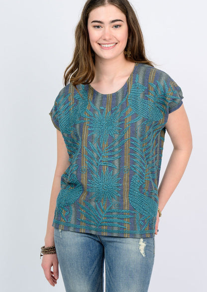 Gabriela Top - Denim Stripe Embroidery Tops SISTER MARY   