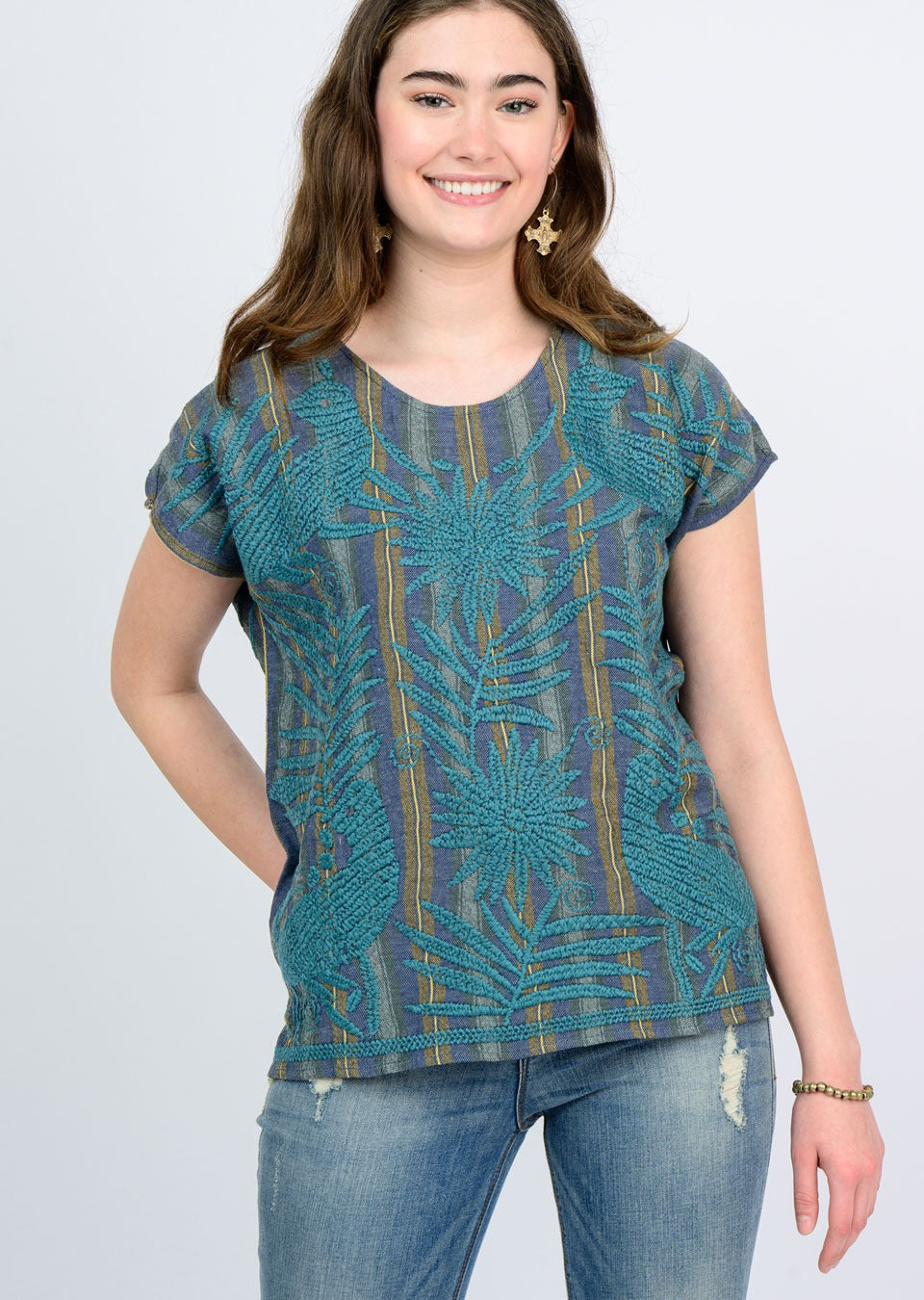 Gabriela Top - Denim Stripe Embroidery Tops SISTER MARY   