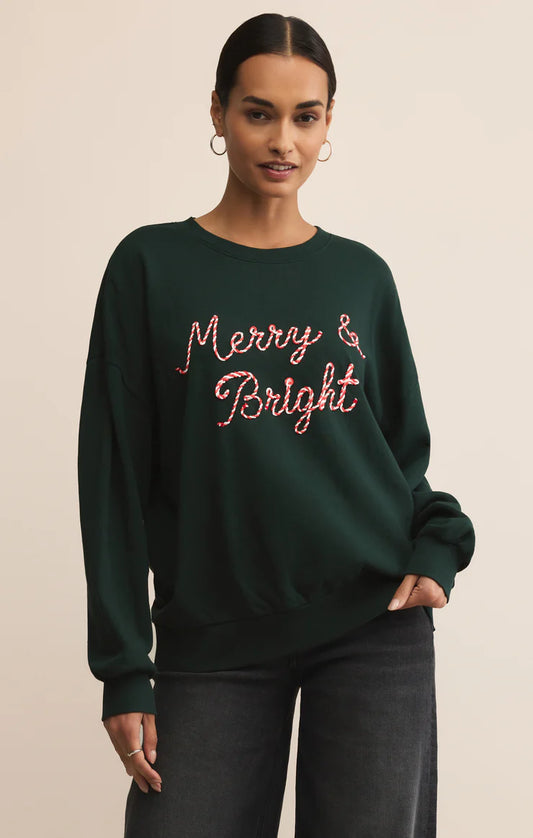 Candy Cane Merry and Bright Sunday Sweatshirt TOP Z Supply