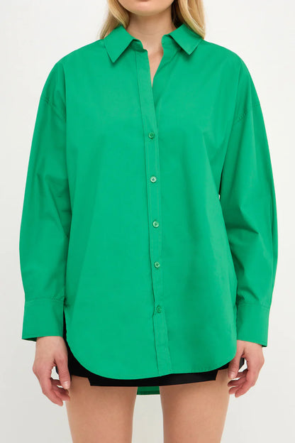 Oversized Collared Shirt - Green Button Up Shirts 2.7 August Apparel   