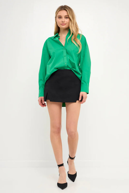 Oversized Collared Shirt - Green Button Up Shirts 2.7 August Apparel   