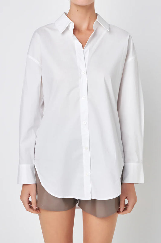 Oversized Collared Shirt - White Button Up Shirts 2.7 August Apparel   