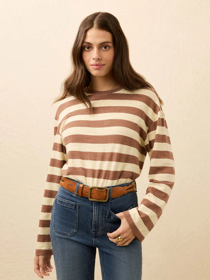 Sunwashed Slub Long-Sleeve Retro Tee - Nutmeg Stripe TOP Faherty Brand