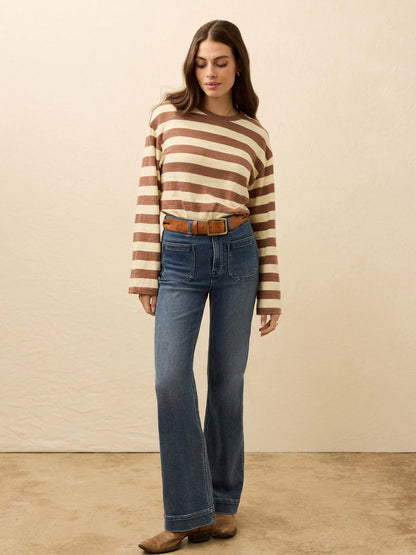 Sunwashed Slub Long-Sleeve Retro Tee - Nutmeg Stripe TOP Faherty Brand