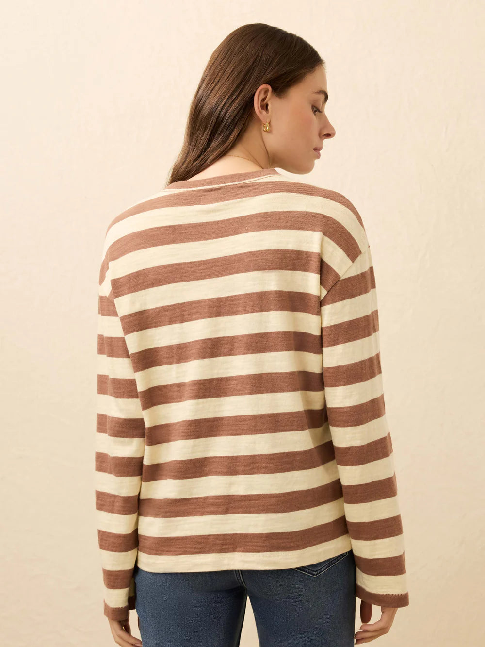 Sunwashed Slub Long-Sleeve Retro Tee - Nutmeg Stripe TOP Faherty Brand