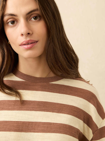 Sunwashed Slub Long-Sleeve Retro Tee - Nutmeg Stripe TOP Faherty Brand
