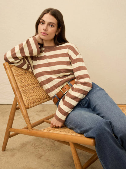 Sunwashed Slub Long-Sleeve Retro Tee - Nutmeg Stripe TOP Faherty Brand