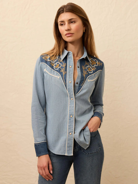 Embroidered Denim Western Shirt - Outpost Blue Wash
