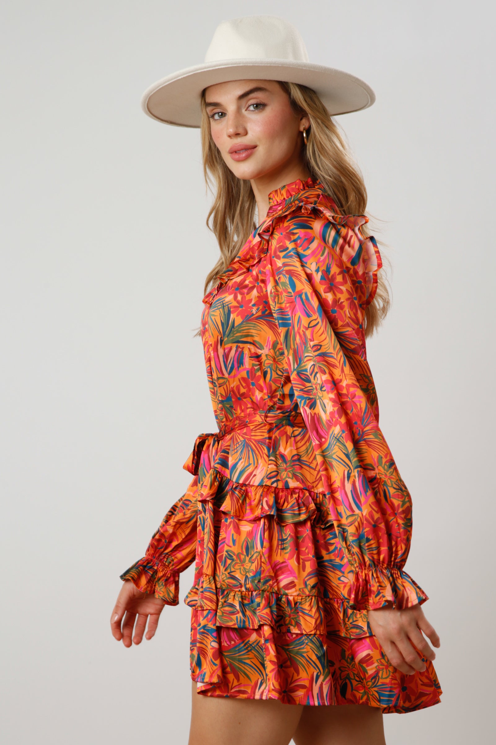 Wild Floral Print Satin Mini Dress Skirt Fantastic Fawn   