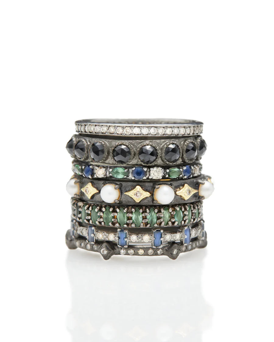 Silver Stack Band with Champagne Diamonds Rings Armenta