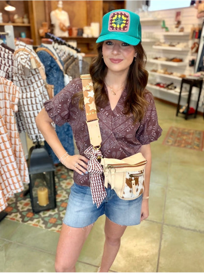 Pleated Sleeve Top - Brown Burgundy Bandana TOP BROOKE WRIGHT