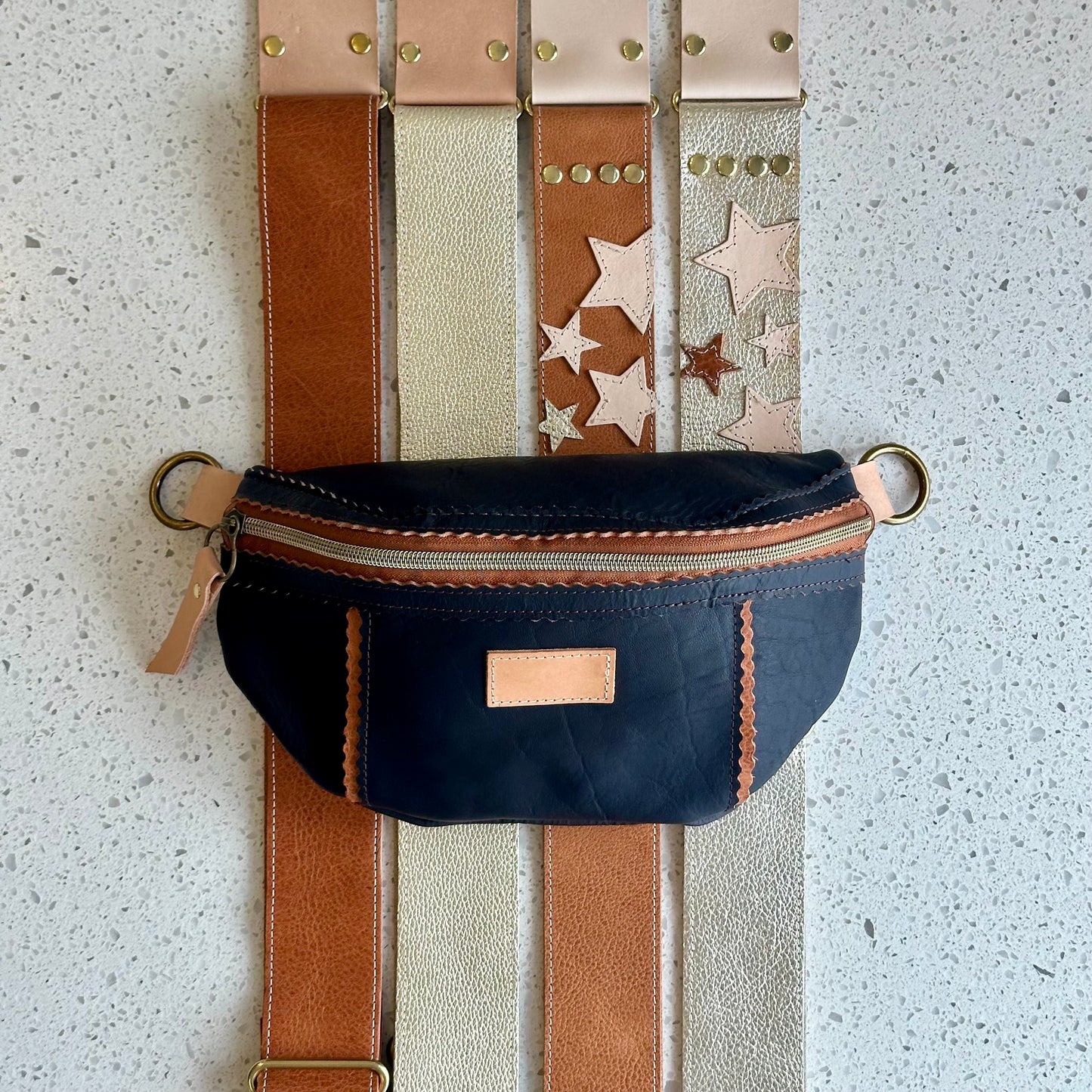 Better Than A Fanny Pack - Navy with Camel Peekaboo (Pouch Only) Fanny Packs Indigo Laine