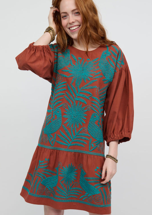 Gaby Lou Dress - Rust with Turquoise Embroidery DRESSES SISTER MARY