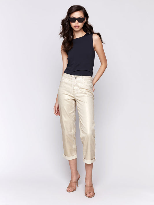 Gold Foil Straight Leg Pants - Natural PANTS Charlie B