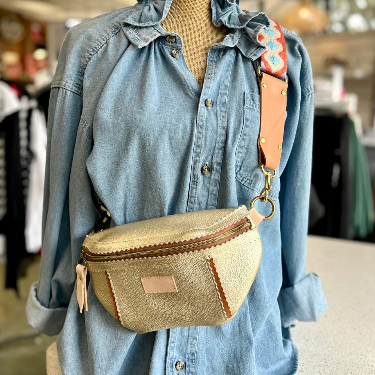 Better Than A Fanny Pack - Gold with Camel Peekaboo (Pouch Only) Fanny Packs Indigo Laine and Company   