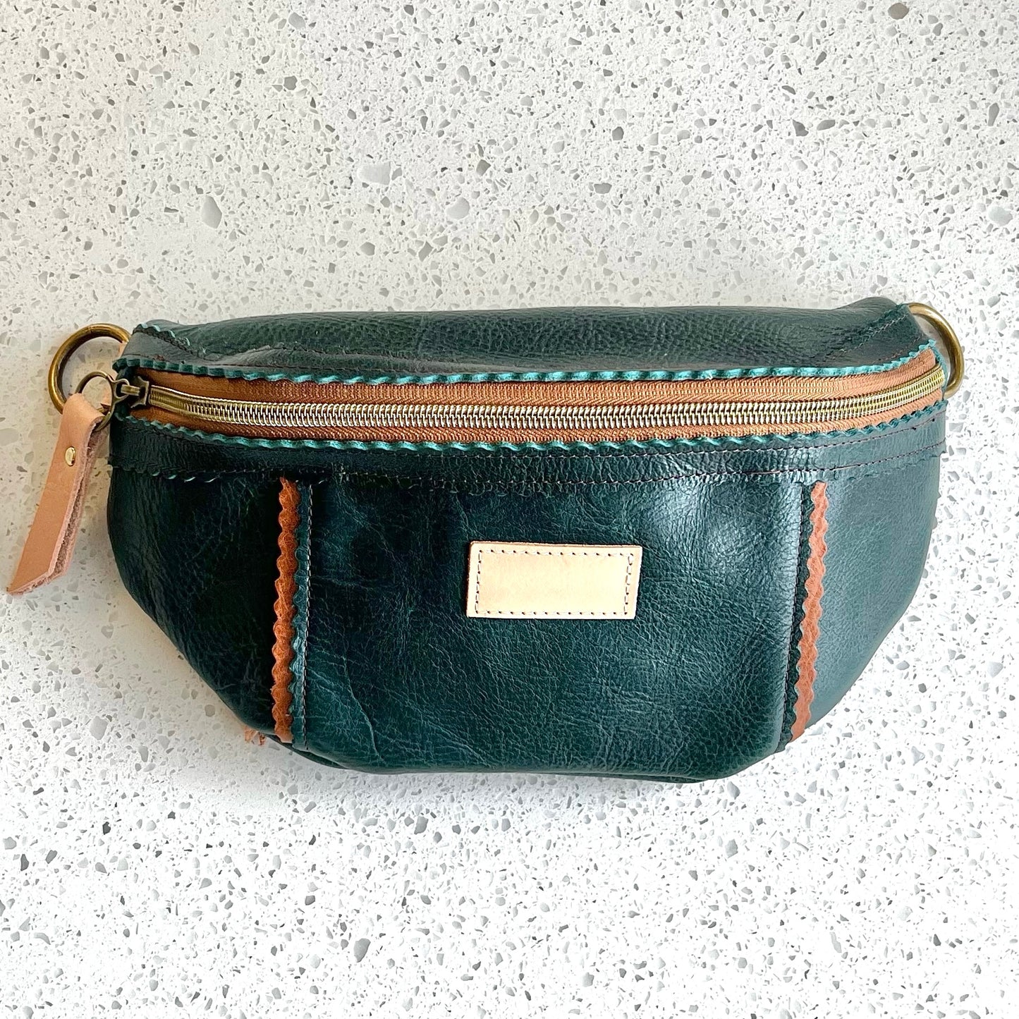 Better Than A Fanny Pack - Teal Peacock with Camel Peekaboo (Pouch Only) Fanny Packs Indigo Laine and Company   