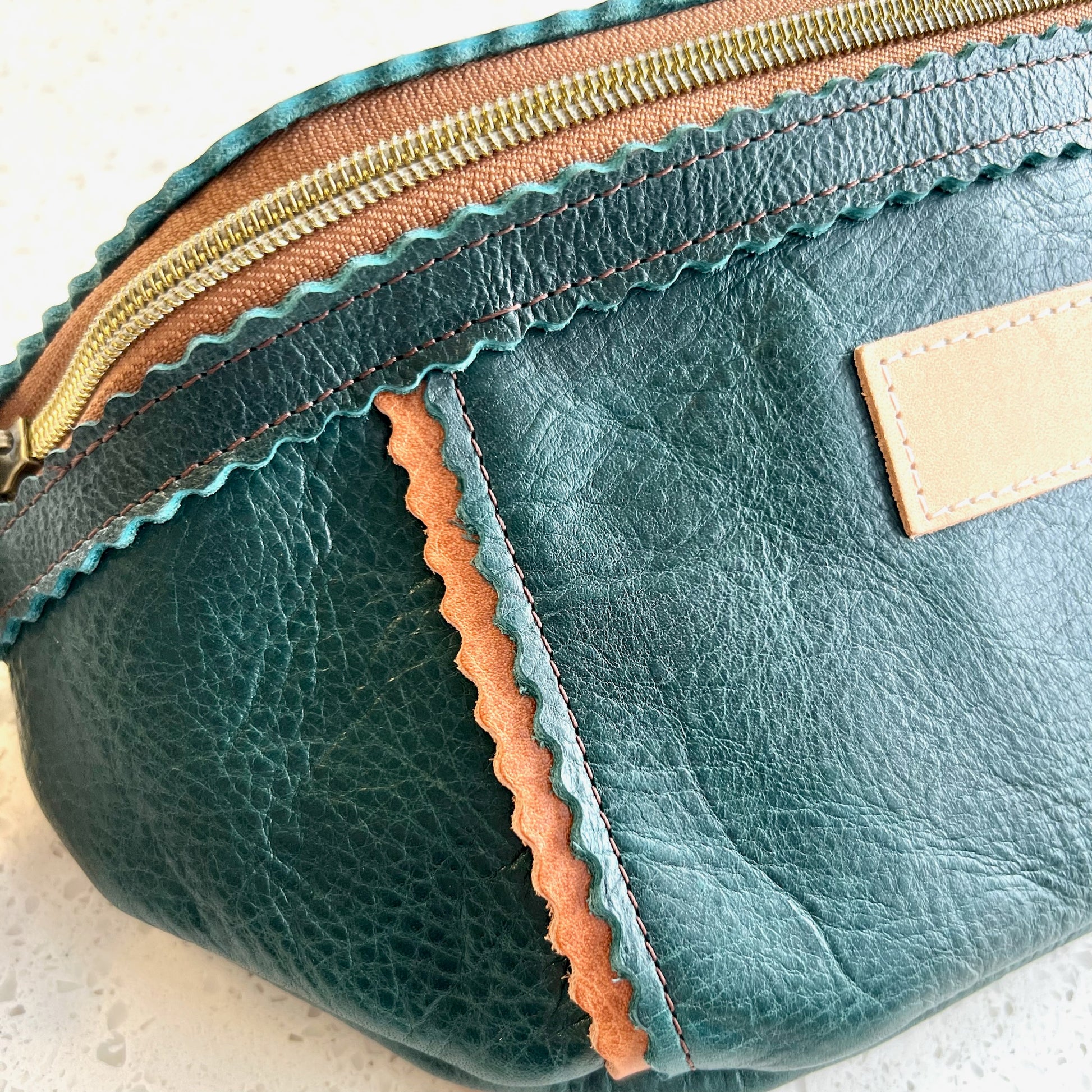 Better Than A Fanny Pack - Teal Peacock with Camel Peekaboo (Pouch Only) Fanny Packs Indigo Laine and Company   