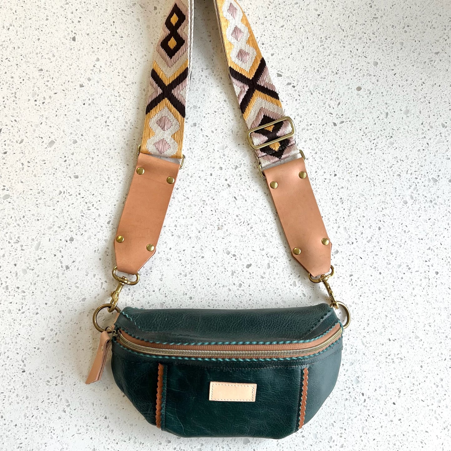 Better Than A Fanny Pack - Teal Peacock with Camel Peekaboo (Pouch Only) Fanny Packs Indigo Laine and Company   