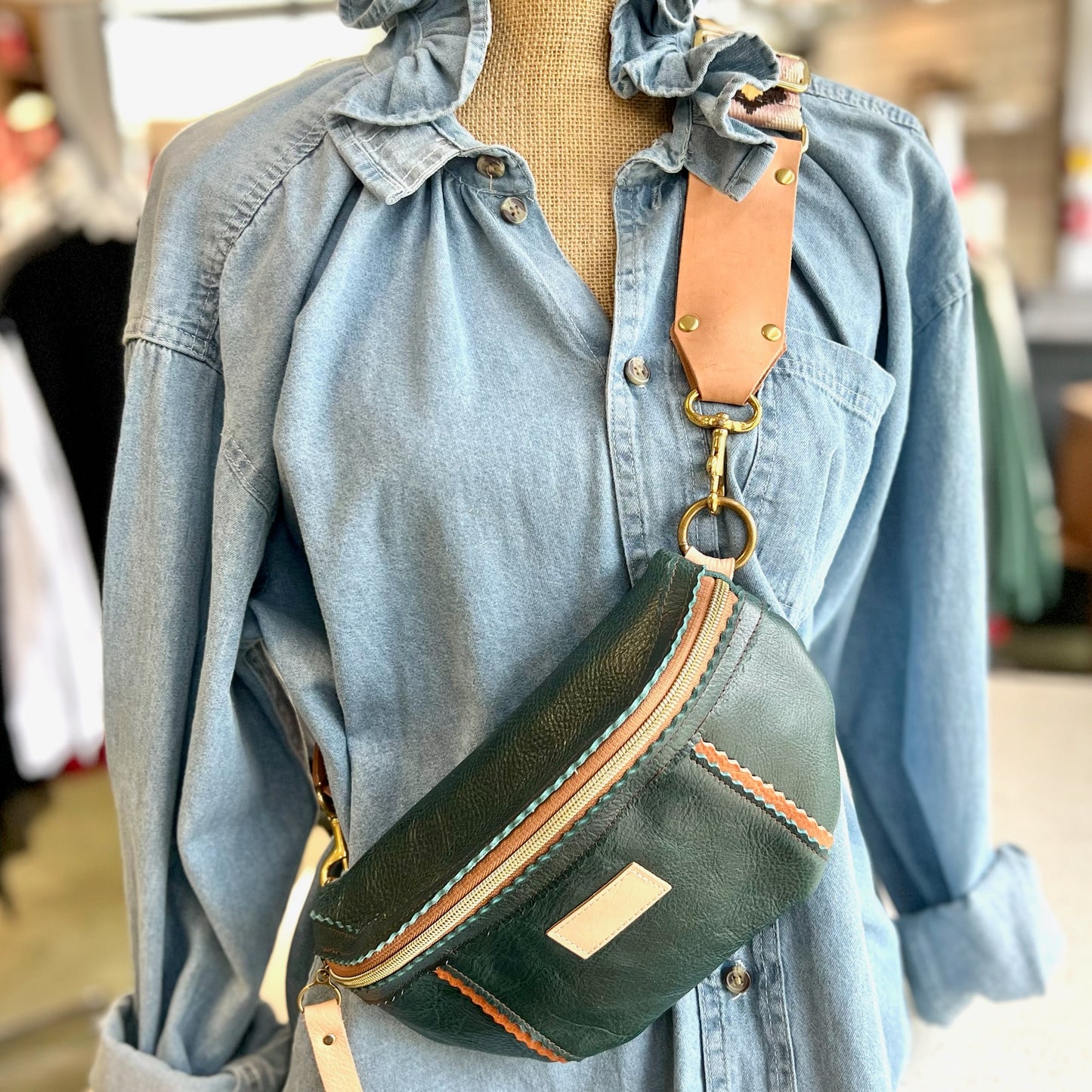 Better Than A Fanny Pack - Teal Peacock with Camel Peekaboo (Pouch Only) Fanny Packs Indigo Laine and Company   